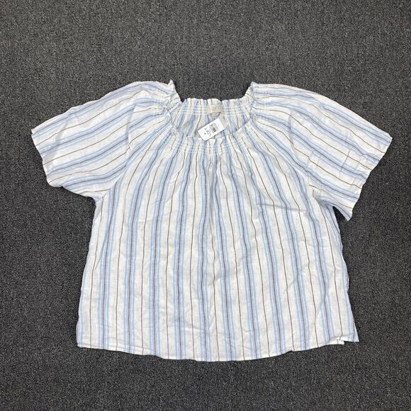 NEW Loft Blouse Linen Blend Women’s Multicolor Short Sleeve Top Size Large - Picture 1 of 6